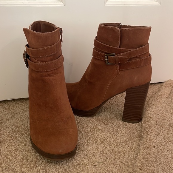 Cognac Brown Textile Booties - Picture 3 of 6